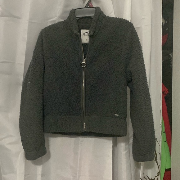 Warm fluffy fleece zip up Hollister jacket size XS. Gray. - Picture 1 of 4